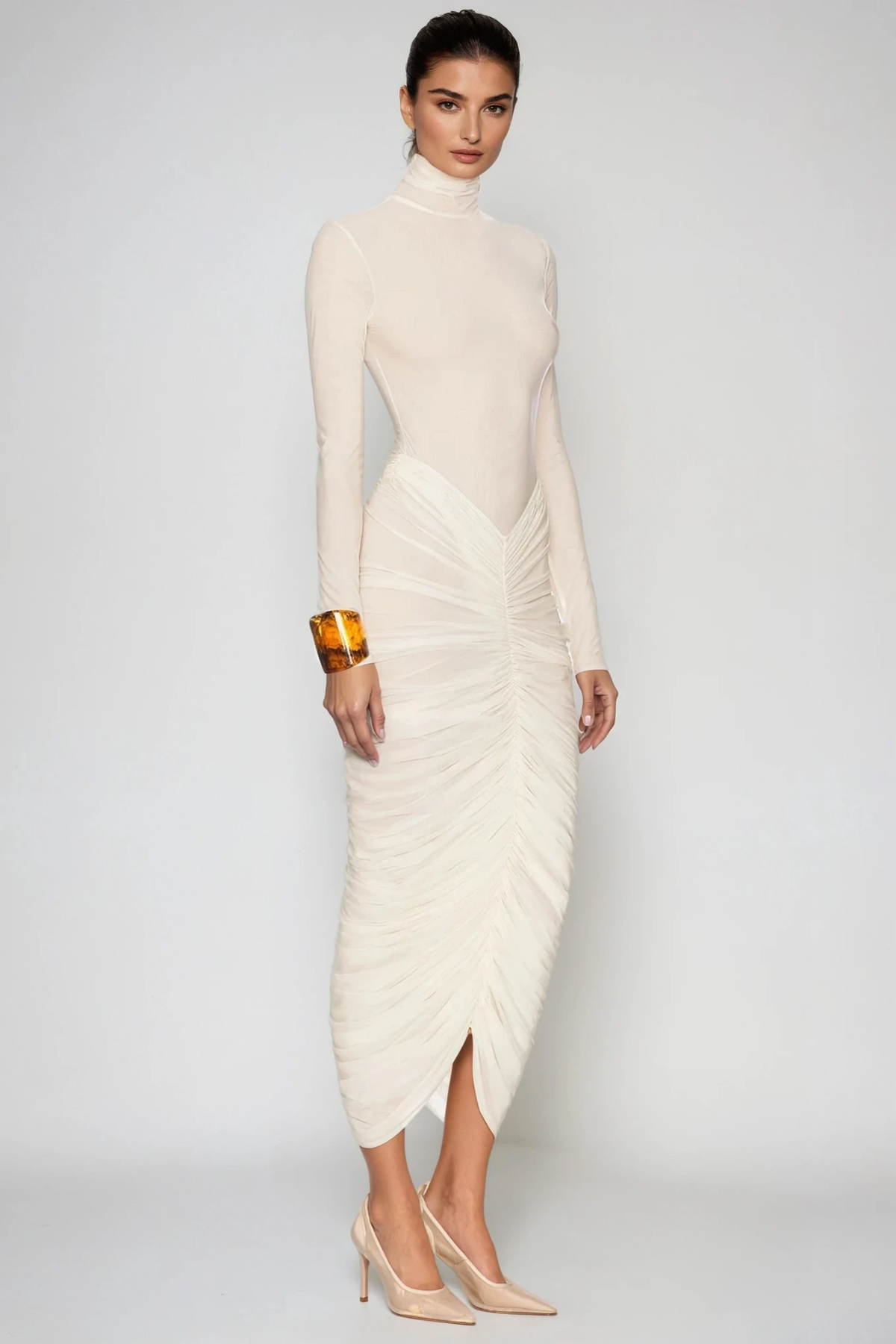 Cesarina High Neck Ruffle Midi Dress