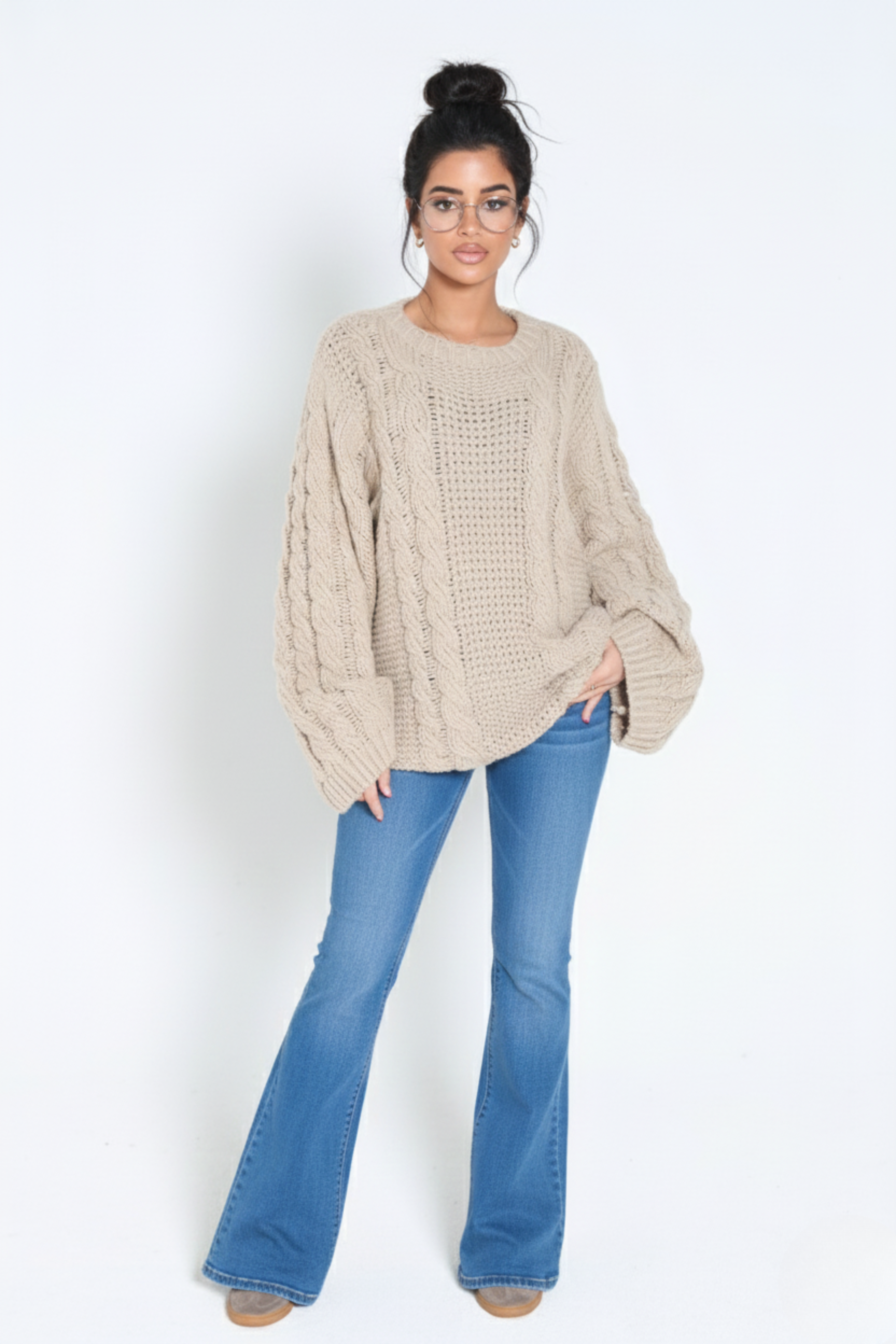 Cozy Cable Knit Sweater – Oversized Women’s Pullover | TAUPE 1