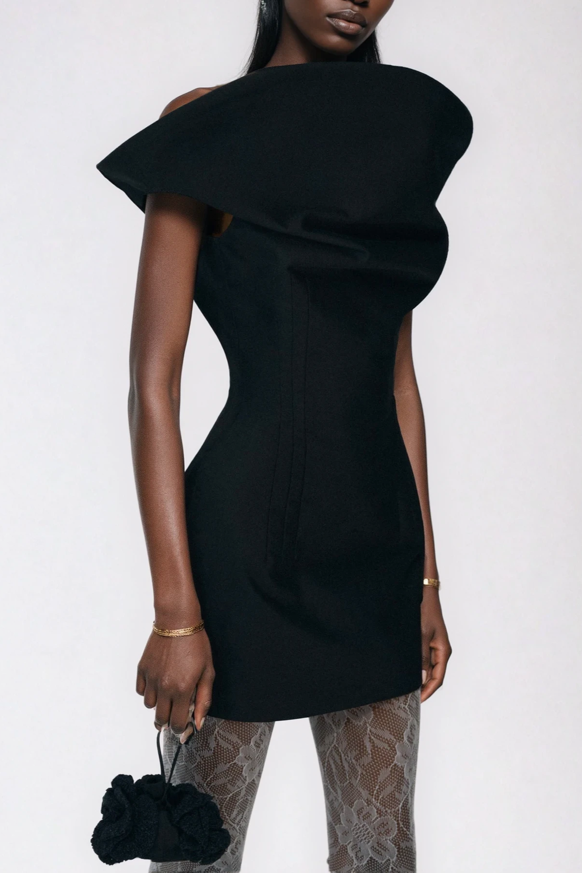 Crina Deconstruct Asymmetric Mini Dress In Black