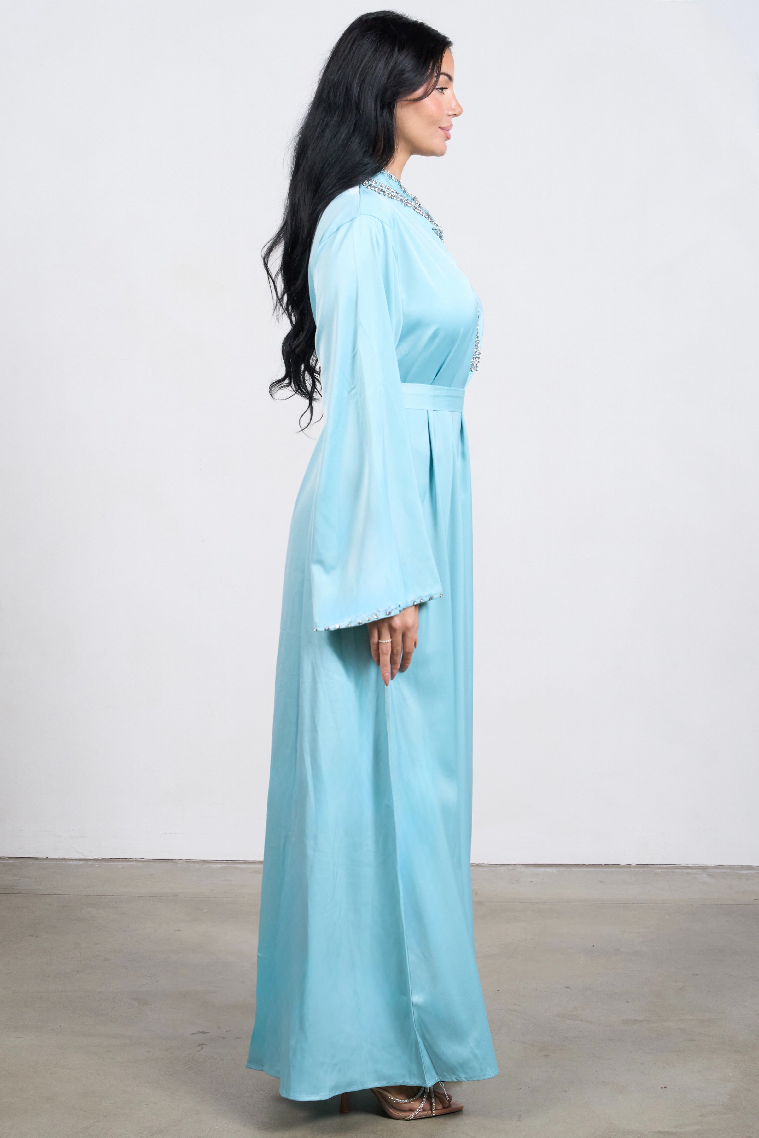 Crystal Edge Kaftan – Elegant Hand-Embellished Modest Dress