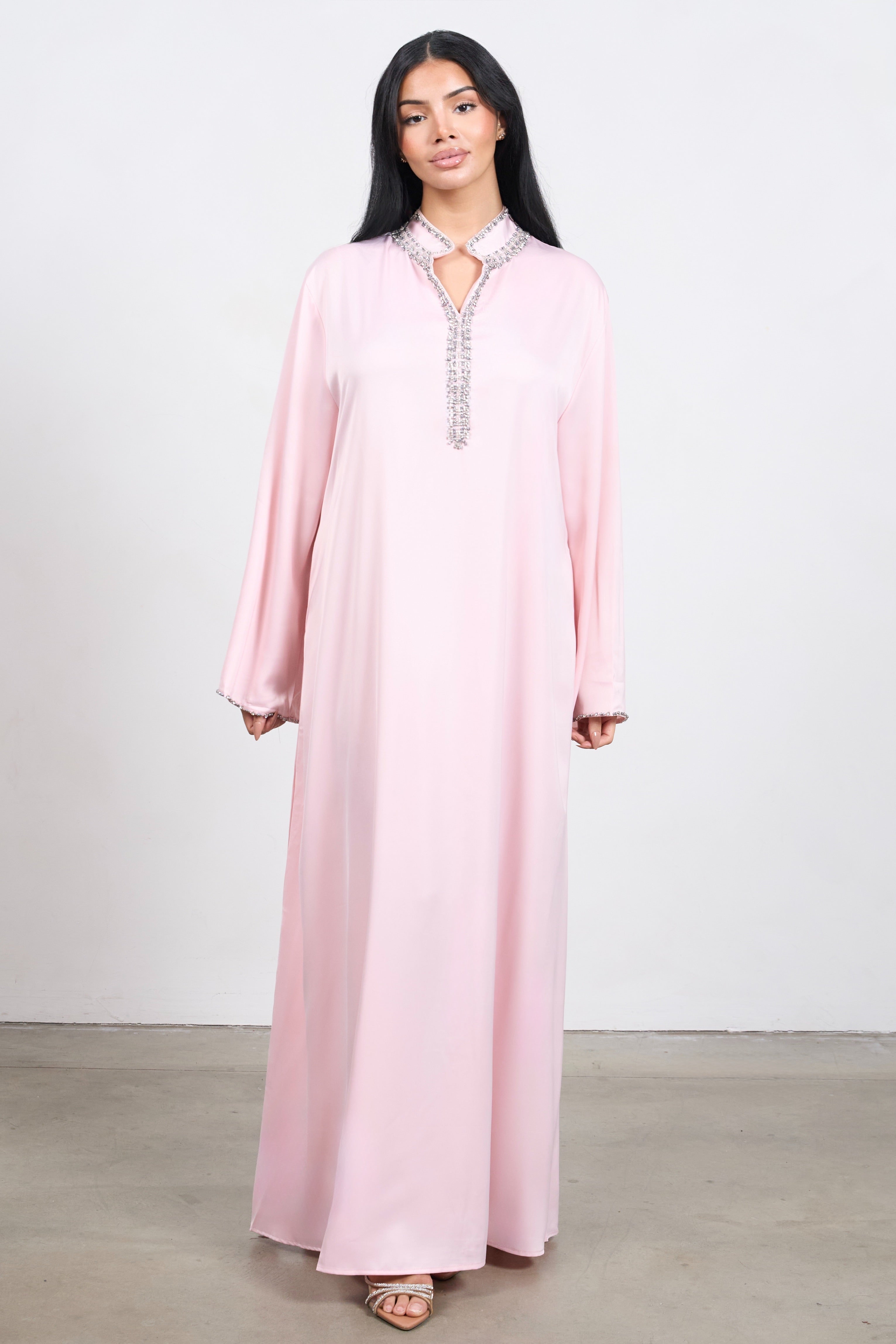 Crystal Edge Kaftan – Elegant Hand-Embellished Modest Dress