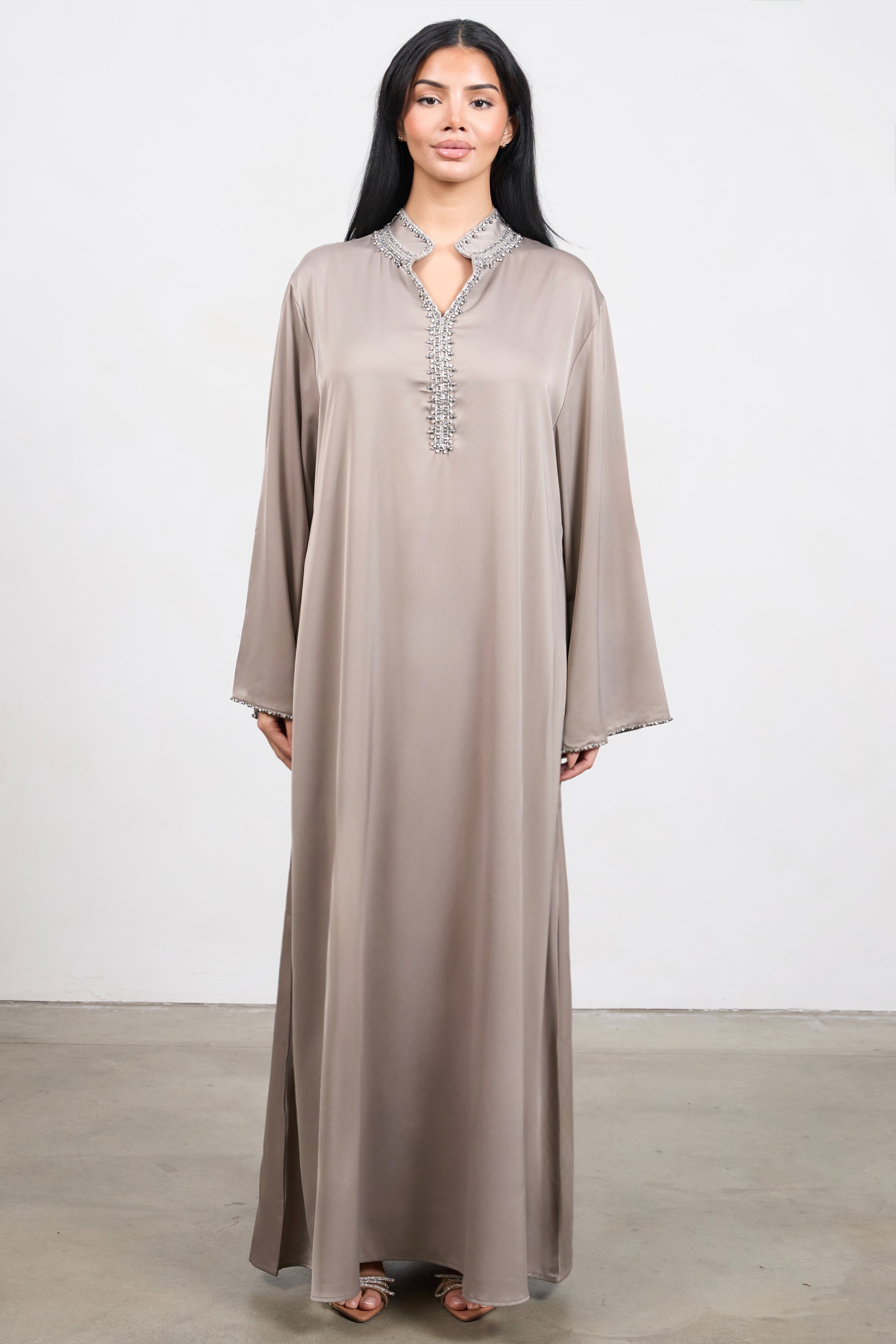 Crystal Edge Kaftan – Elegant Hand-Embellished Modest Dress