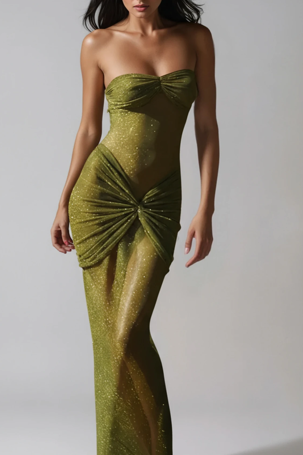 Daedalus Strapless Sequin Maxi Dress In Green