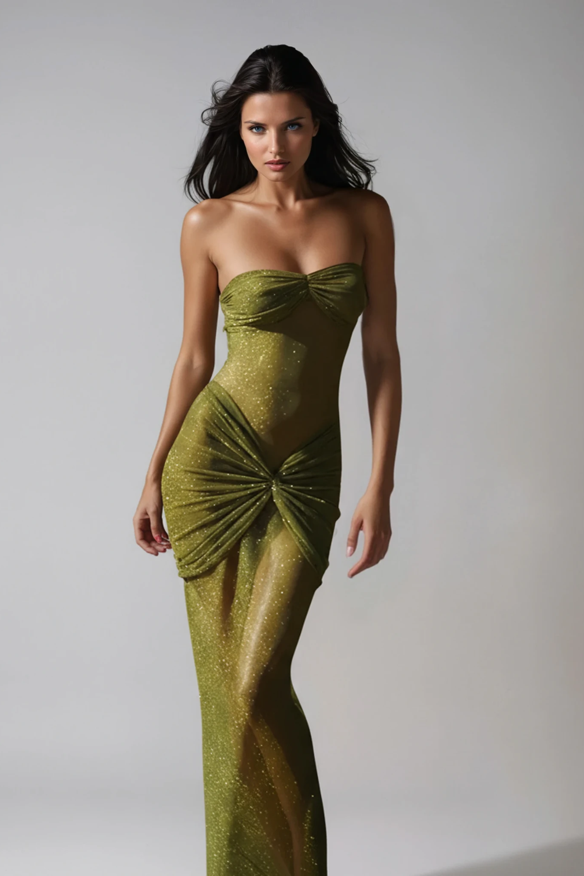 Daedalus Strapless Sequin Maxi Dress In Green