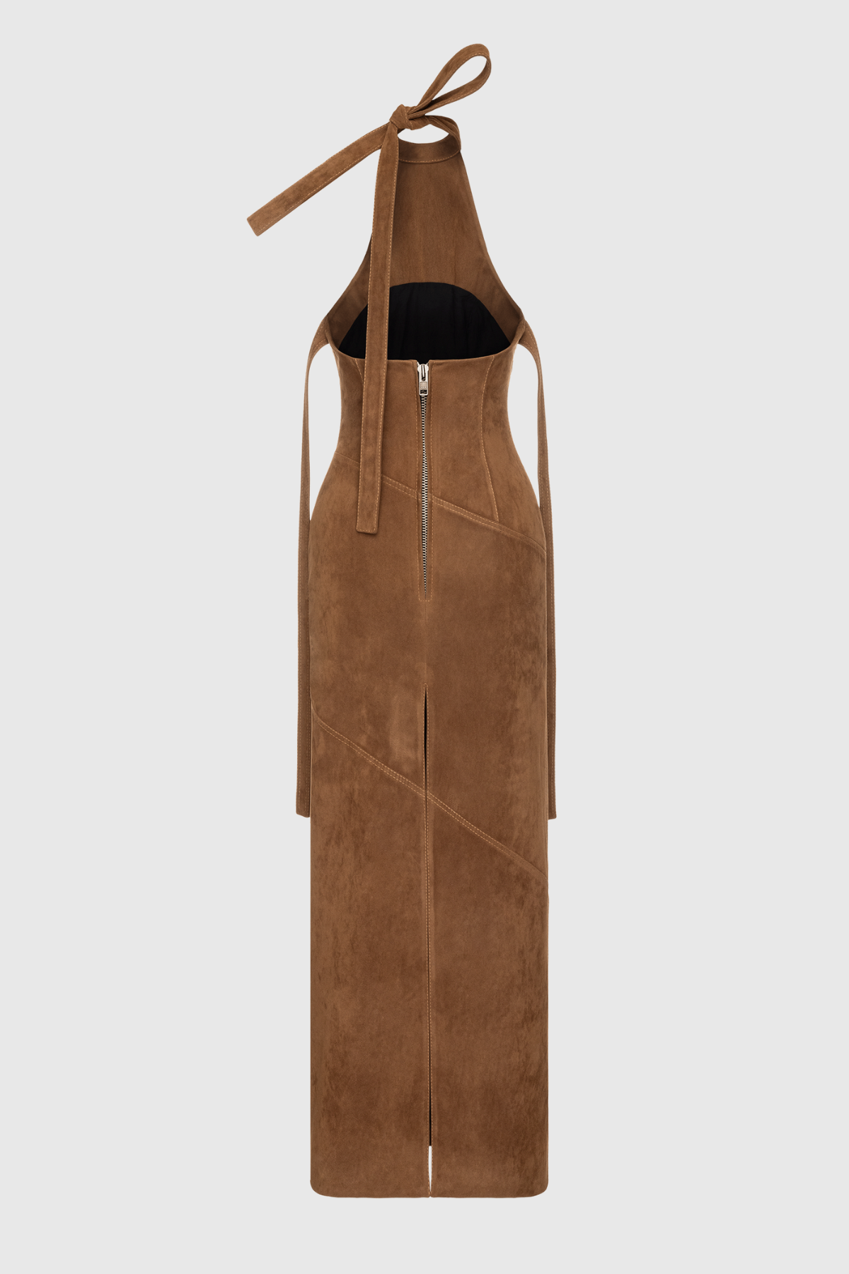 Suede Halter Neck Maxi Dress – Women’s Evening Dress