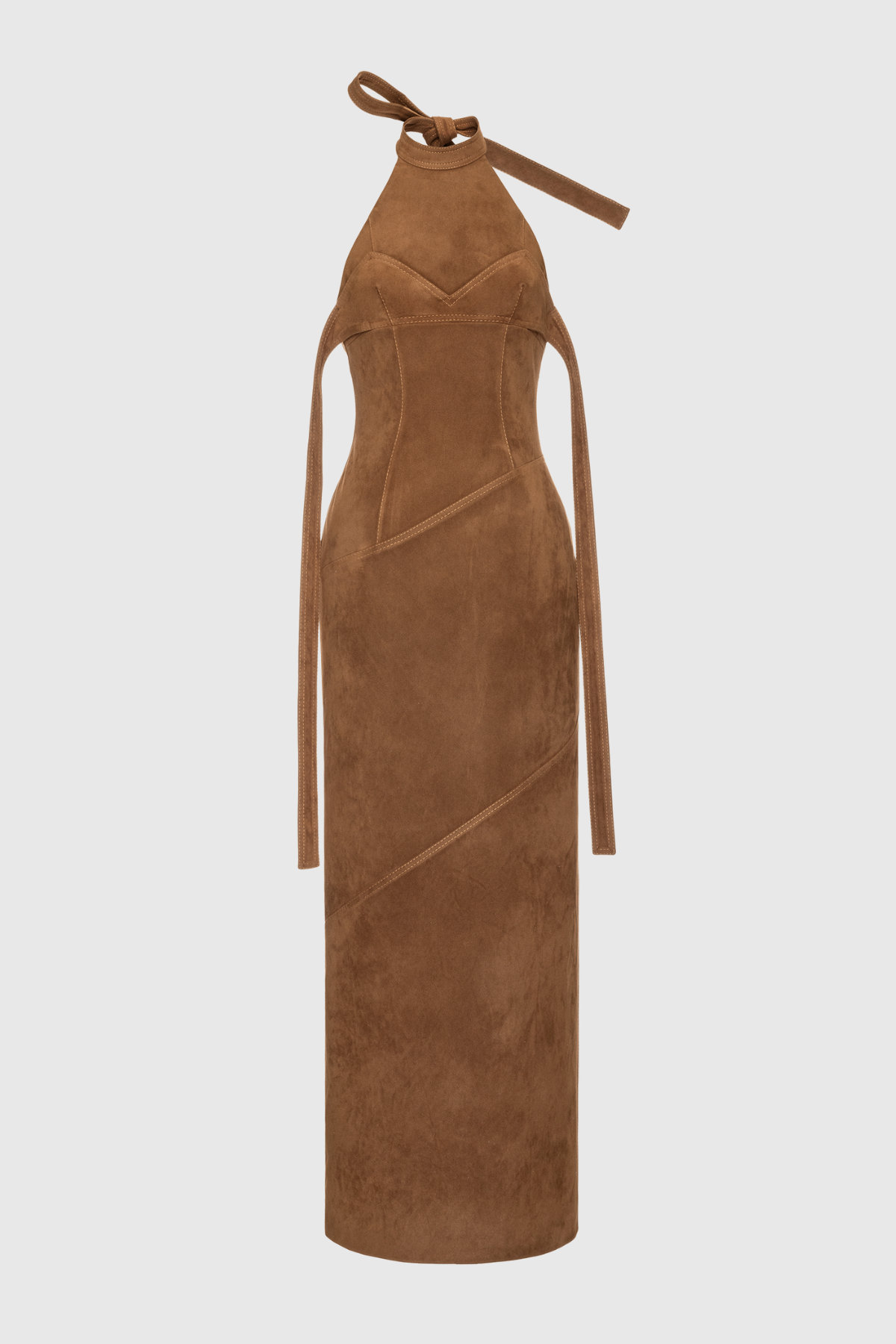 Suede Halter Neck Maxi Dress – Women’s Evening Dress
