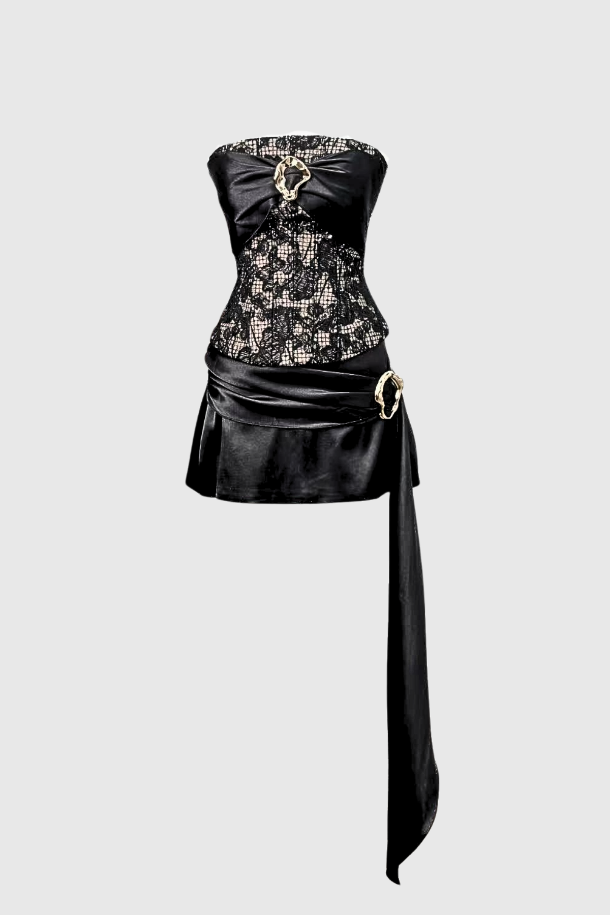 Danna Strapless Lace Fringe Satin Mini Dress