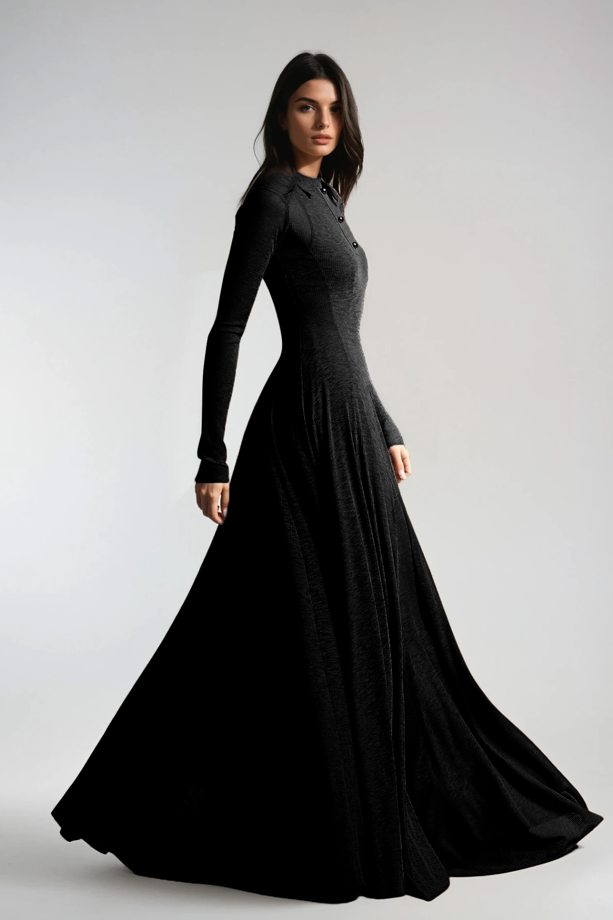 Long Sleeve Ruffle Knit Maxi Dress – Elegant Comfort & Refined Feminine Touch