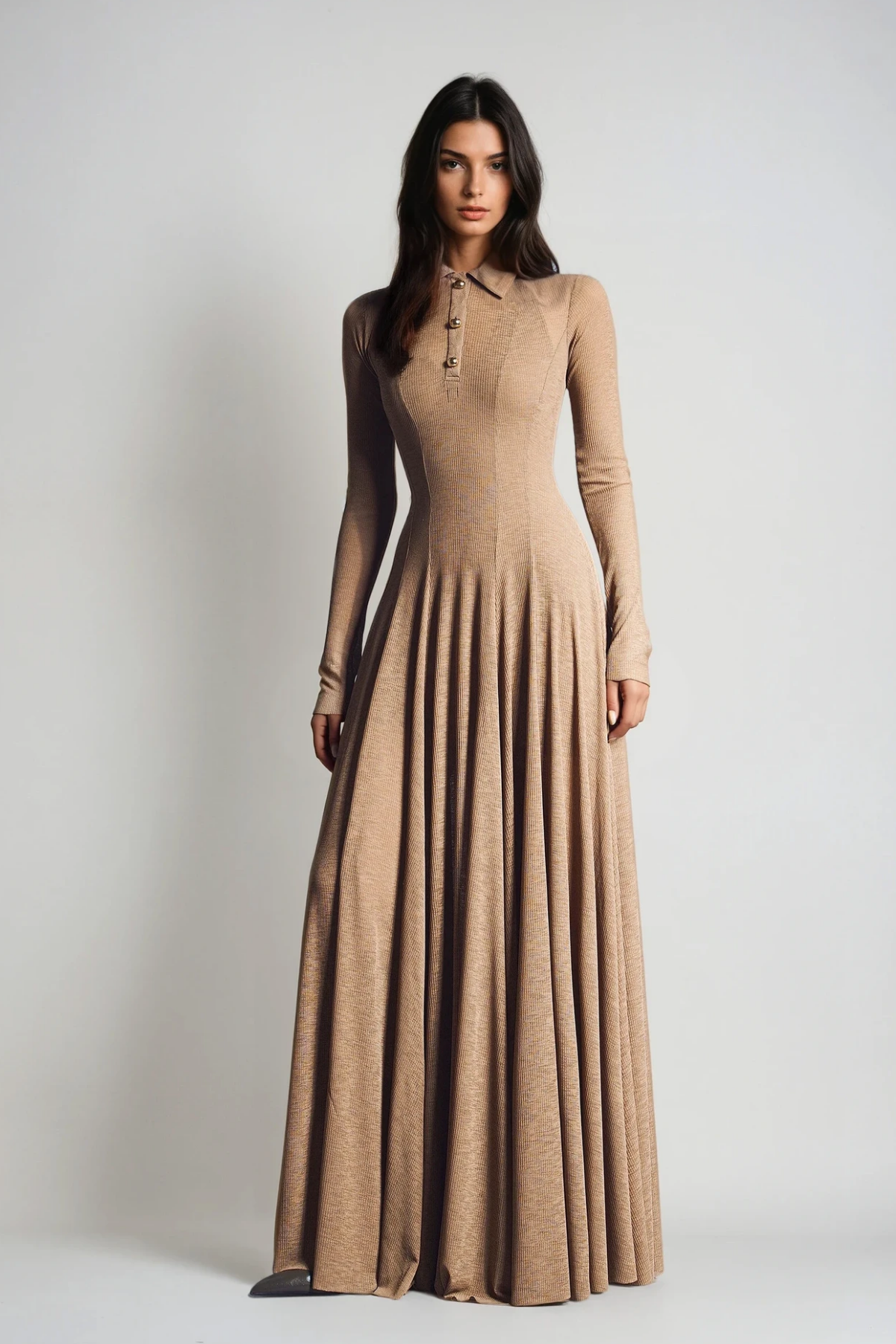 Long Sleeve Ruffle Knit Maxi Dress – Elegant Comfort & Refined Feminine Touch