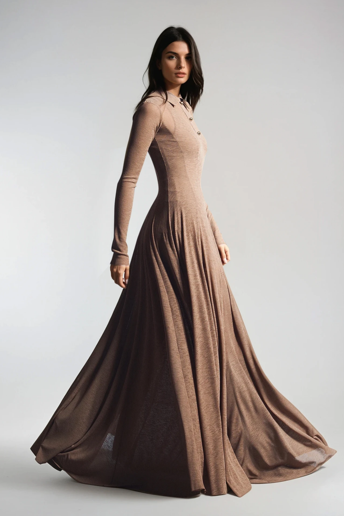 Long Sleeve Ruffle Knit Maxi Dress – Elegant Comfort & Refined Feminine Touch