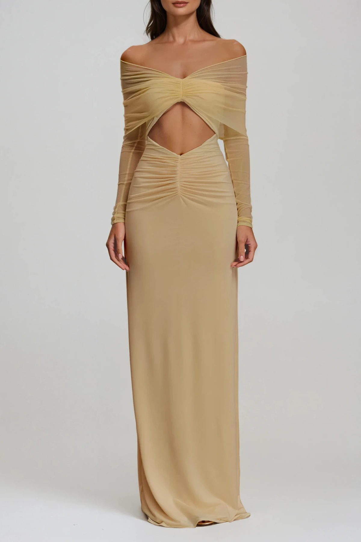 Deanna Off Shoulder Cutout Ruffle Maxi Dress