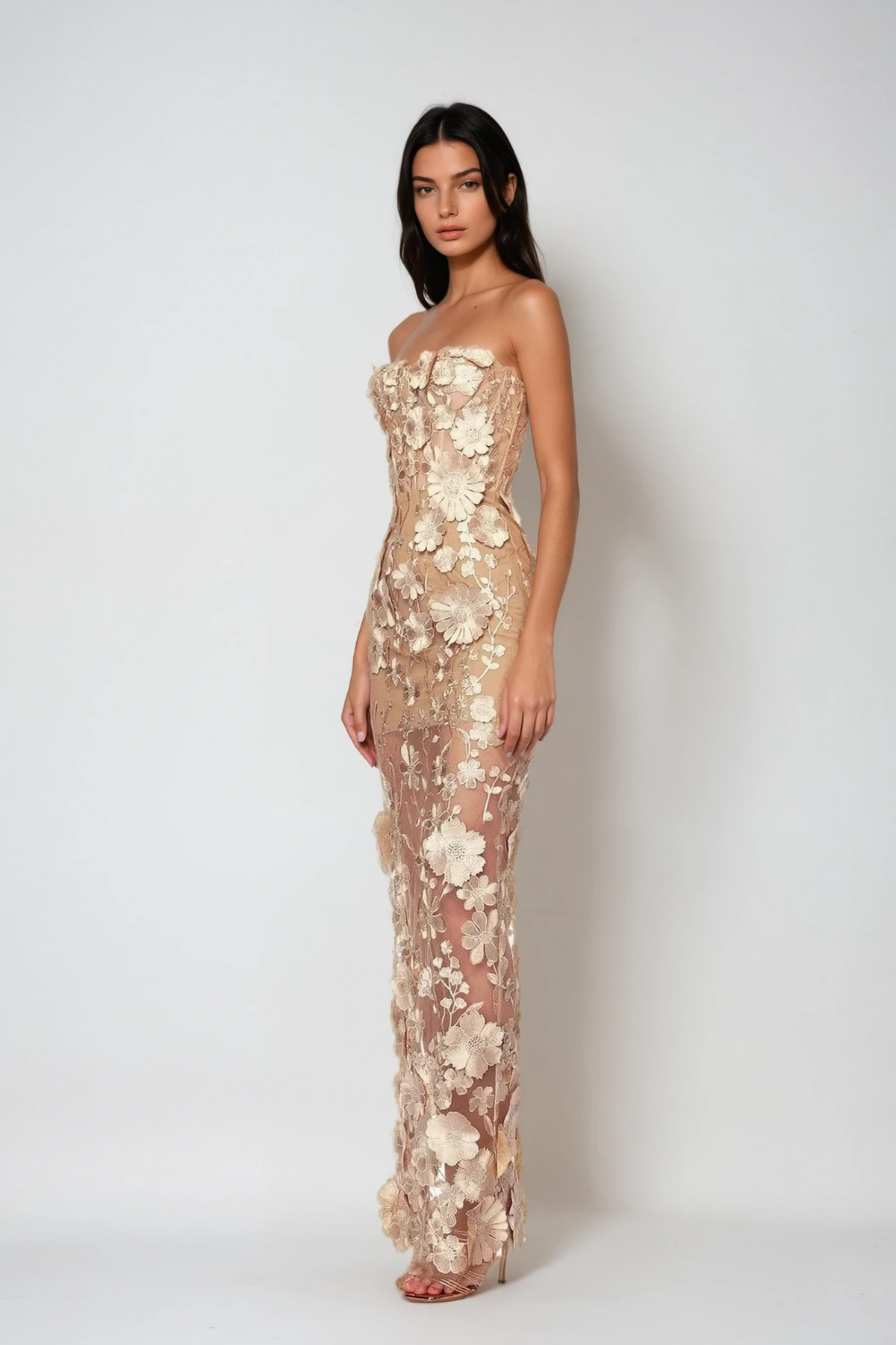 Denica Strapless Flower Maxi Dress