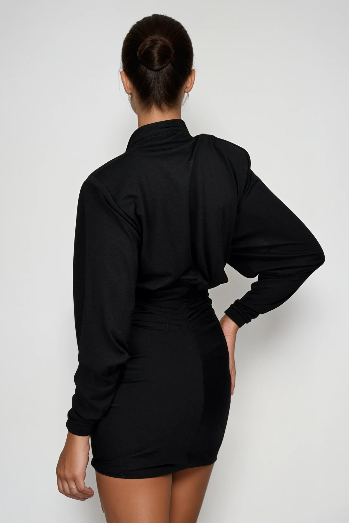 Long Sleeve Plunge Ruched Mini Dress – Sophisticated Fit with Modern Elegance