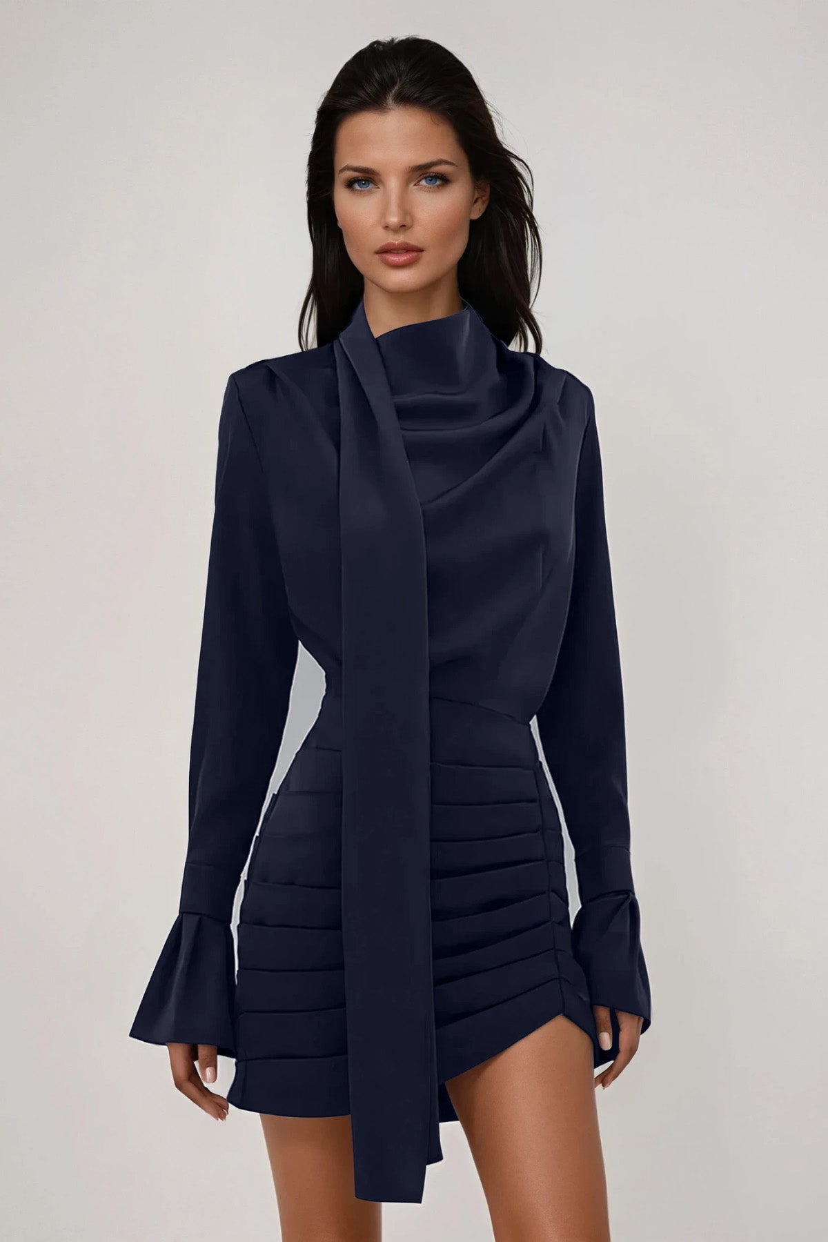 Dilek Ruch Satin Scarf Mini Dress