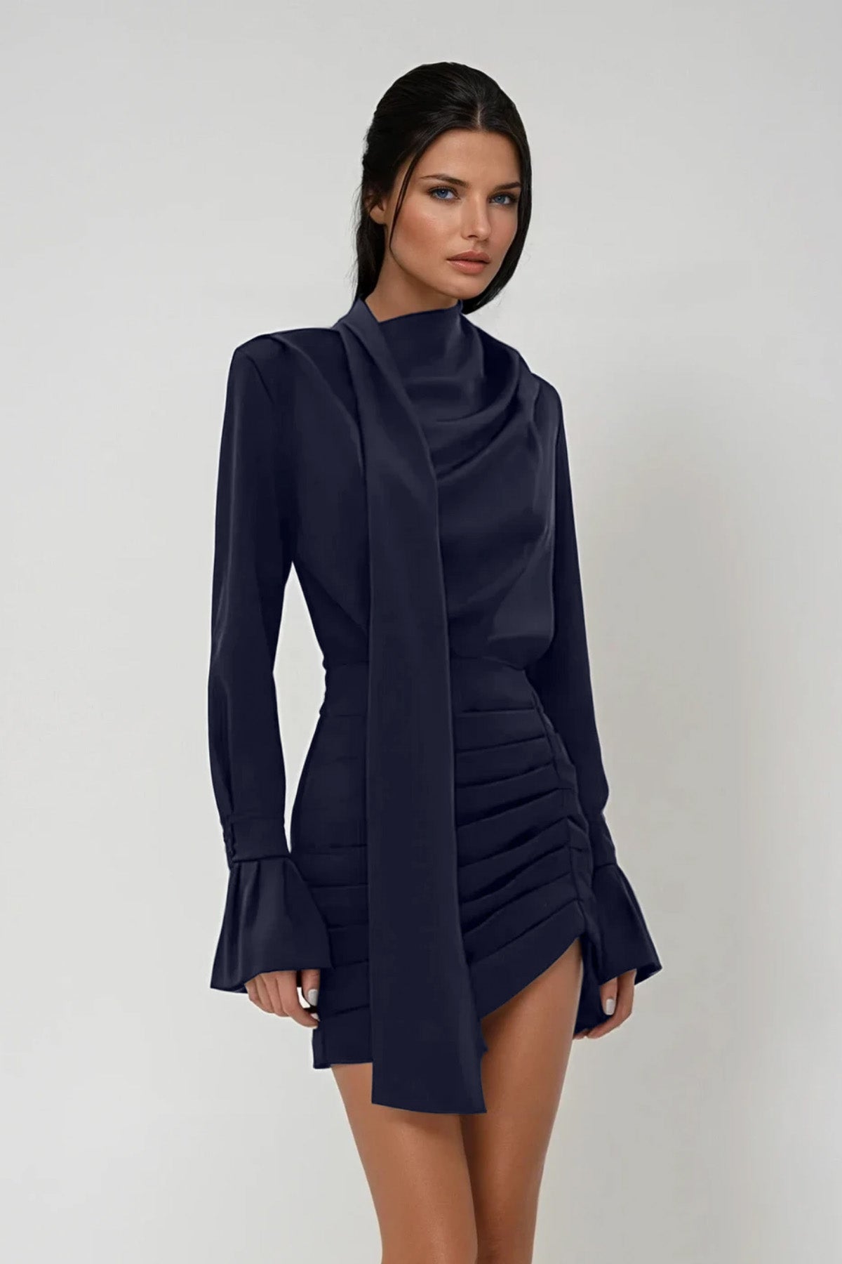 Dilek Ruch Satin Scarf Mini Dress