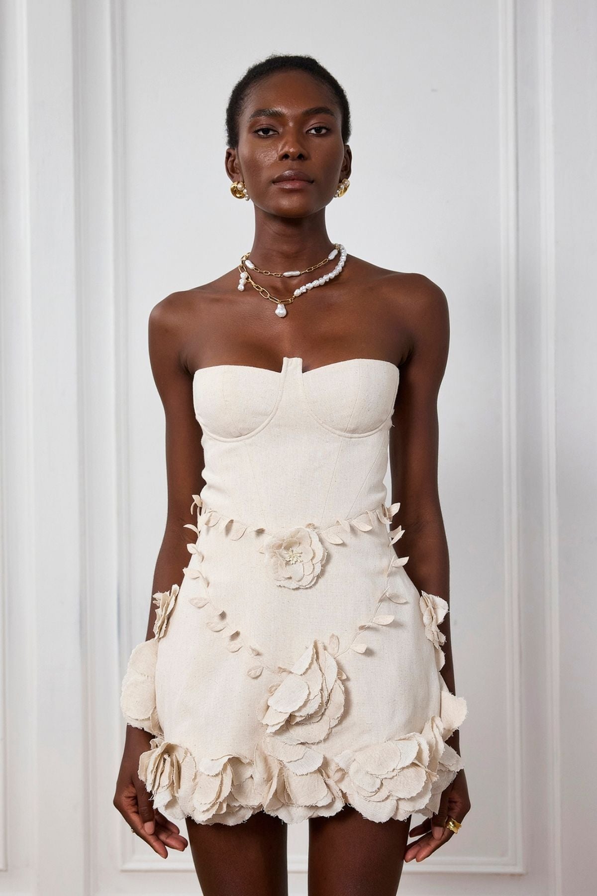 Eleanora Corset Flower Off Shoulder Mini Dress