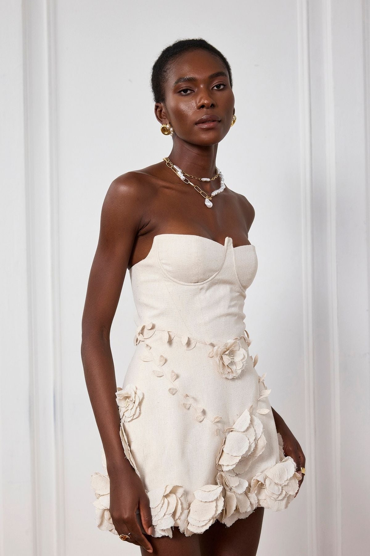 Eleanora Corset Flower Off Shoulder Mini Dress