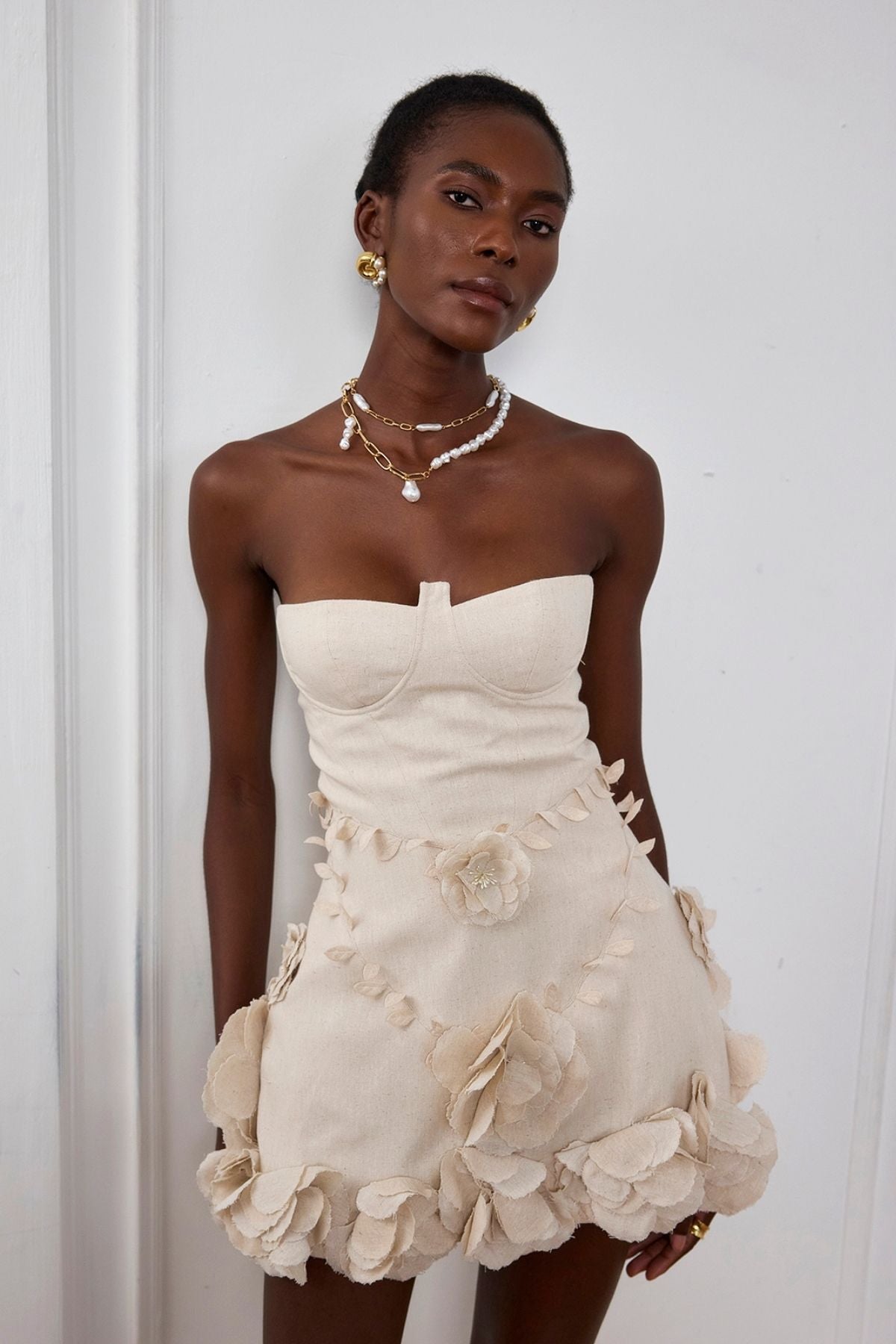 Eleanora Corset Flower Off Shoulder Mini Dress