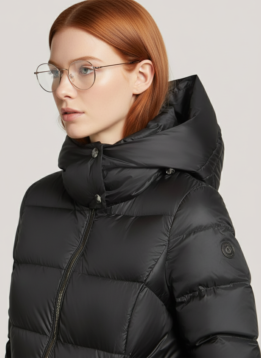 Elegant Shiny Down Jacket – Lightweight & Insulated with Adjustable Hood | BLACK 2