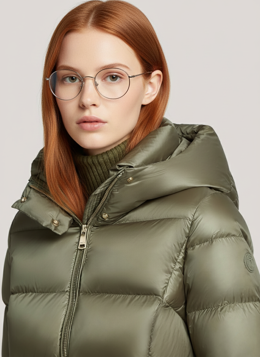 Elegant Shiny Down Jacket – Lightweight & Insulated with Adjustable Hood | PISTACHO 2