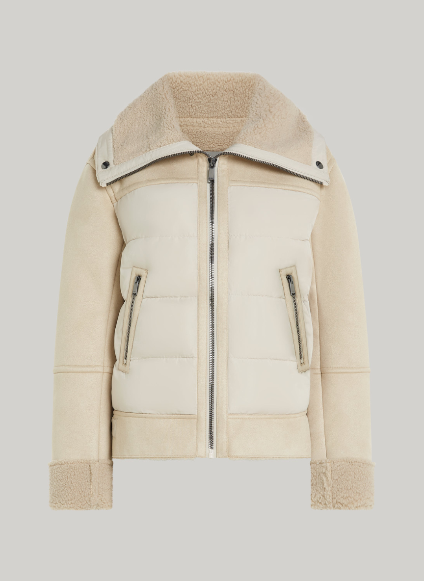 Faux Down Biker Jacket – Suede & Teddy Hybrid for Cozy Winter Style 