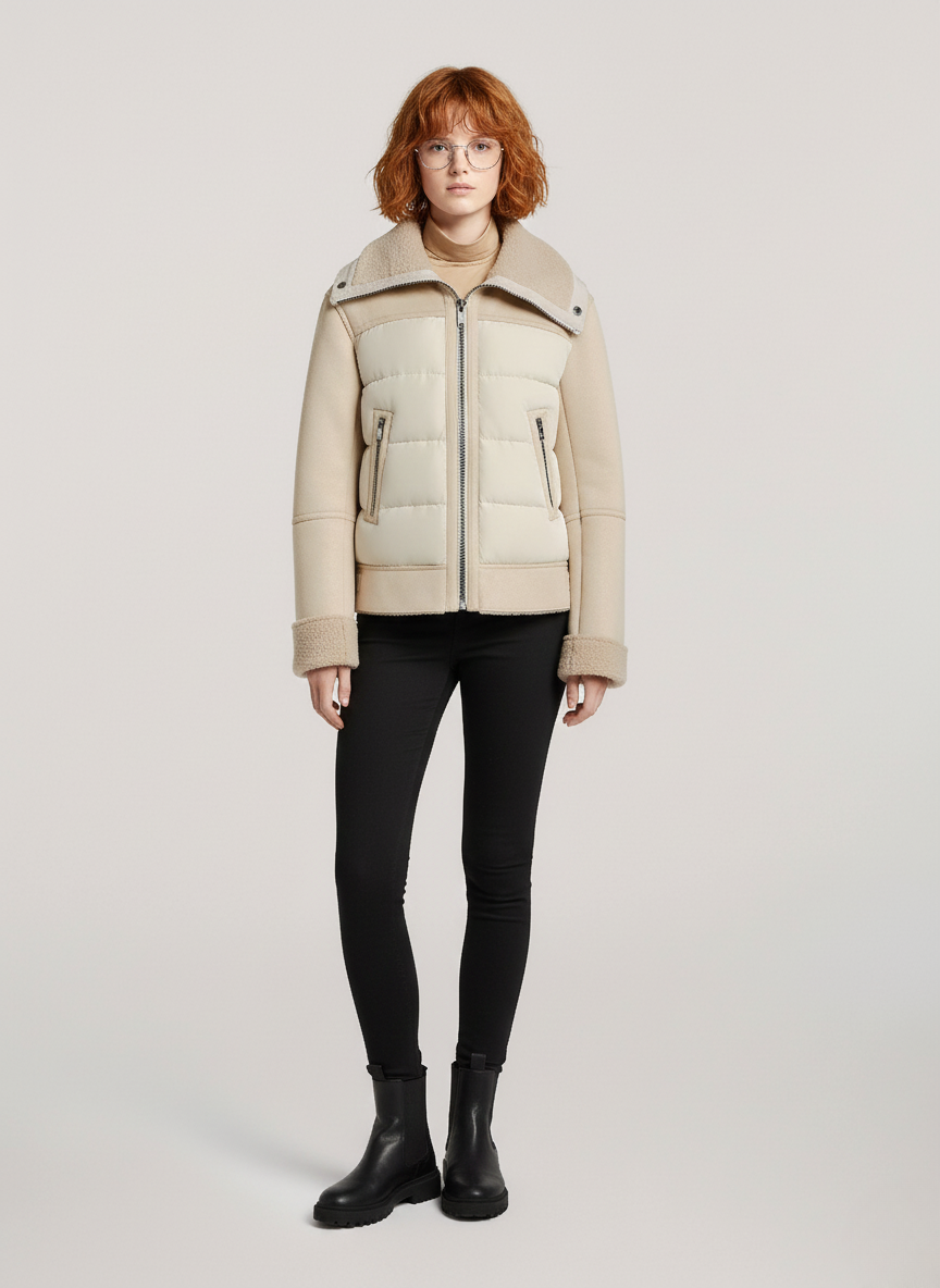 Faux Down Biker Jacket – Suede & Teddy Hybrid for Cozy Winter Style 2