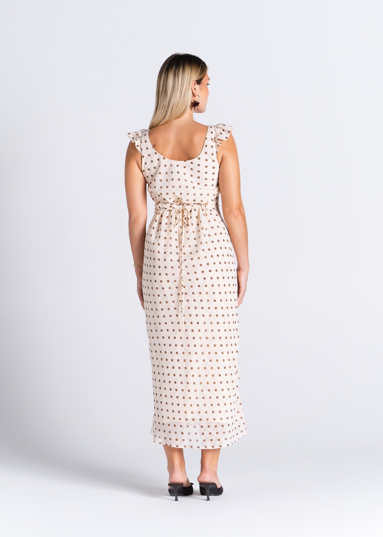Carmen Polka Dot Midi Dress - Beige &amp; Brown 