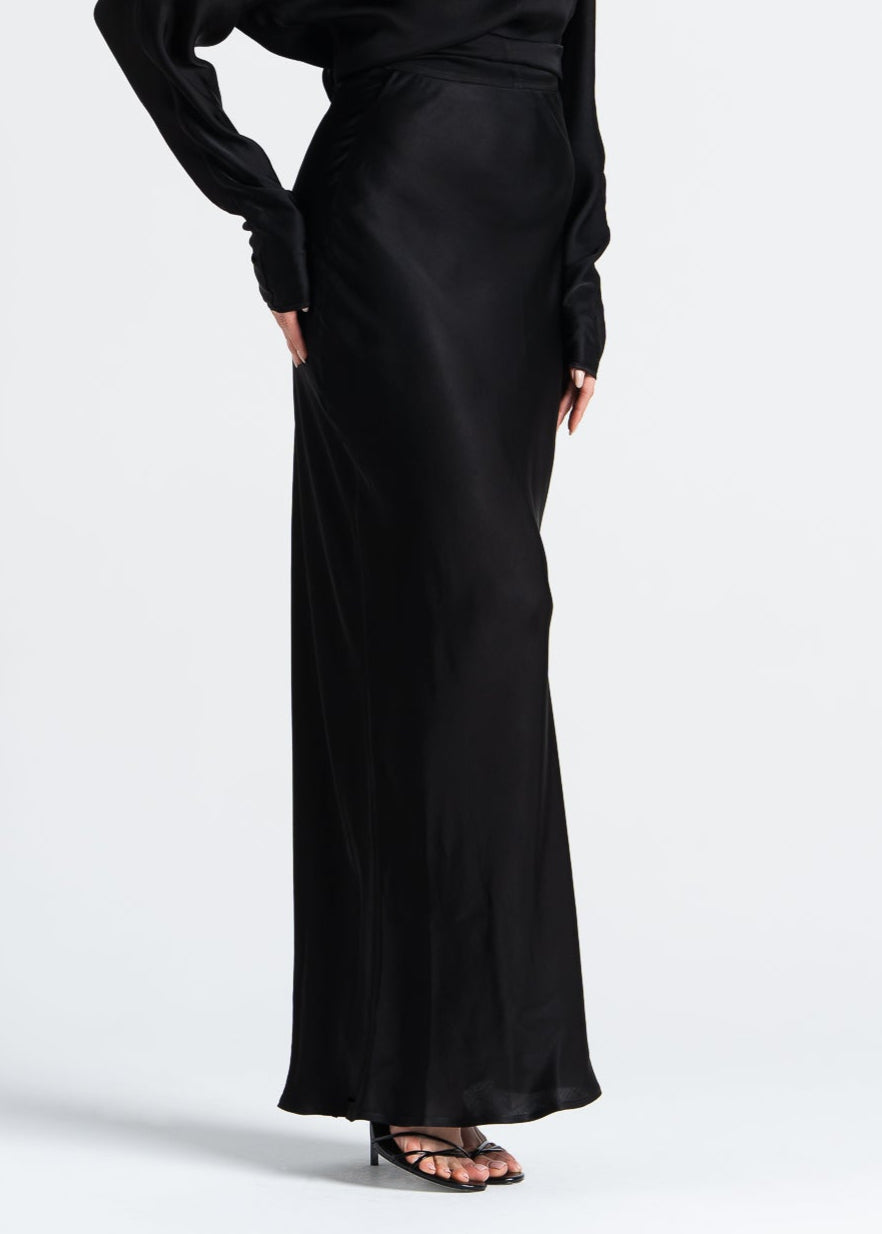 Halo Satin Maxi Skirt - Black 