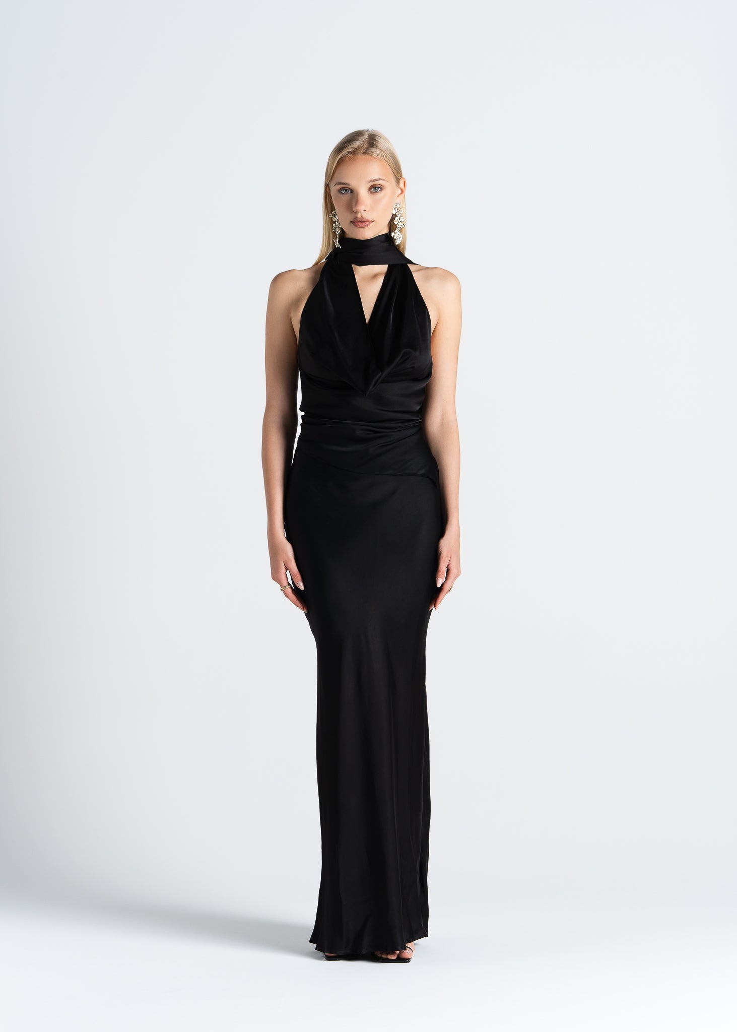 Halo Satin Maxi Skirt - Black 