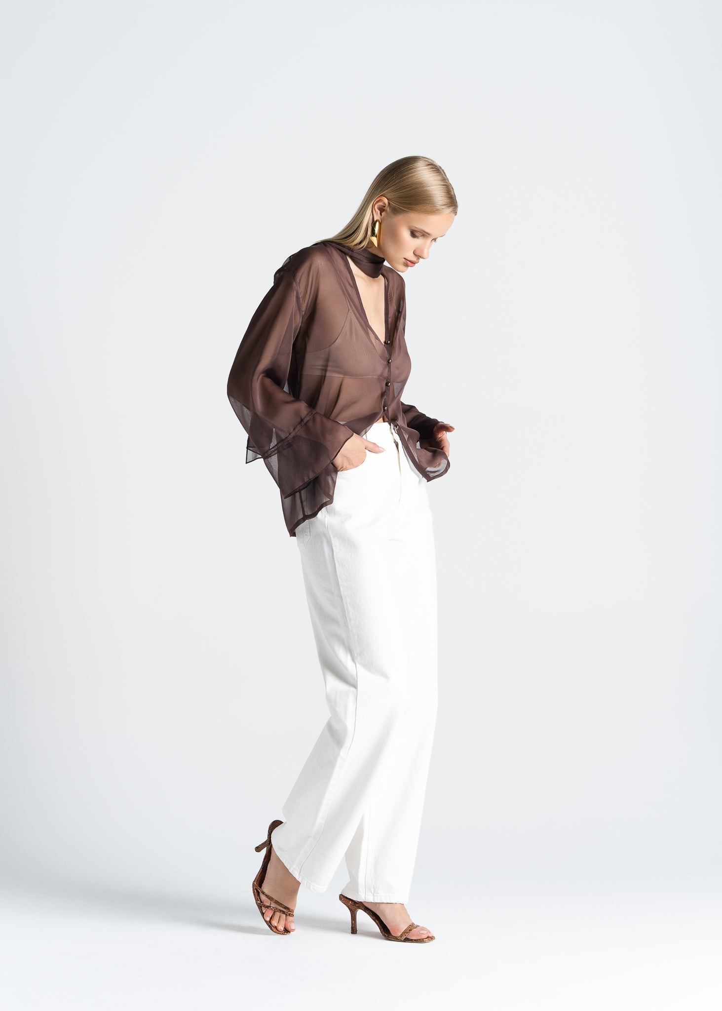 Haze Sheer Button-Up Blouse - Green 