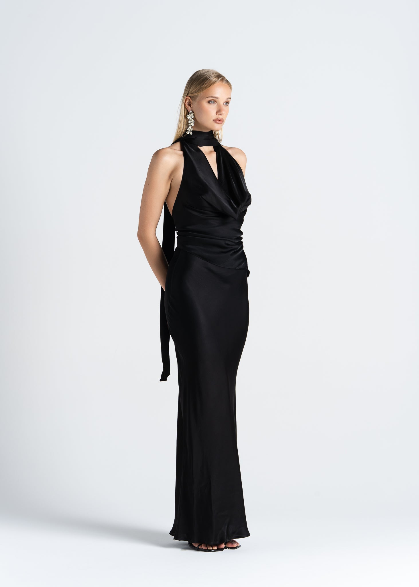 Halo Satin Maxi Skirt - Black 