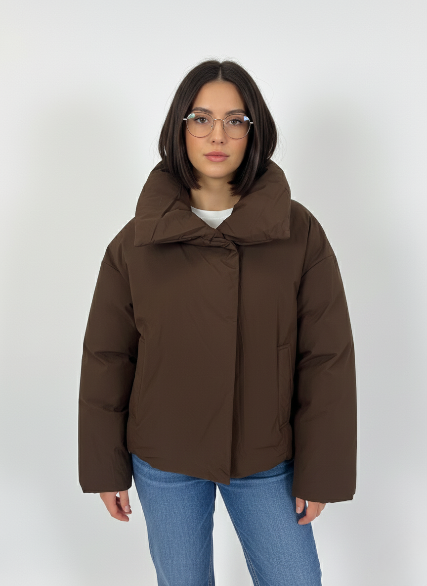 High Collar Brown Plain Design Jacket – Timeless & Versatile Wardrobe Essential 1