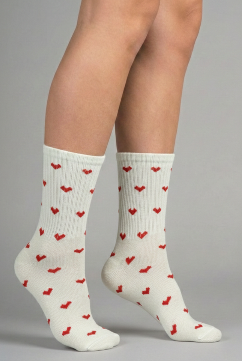Ribbed Cotton Heart Love Crew Socks