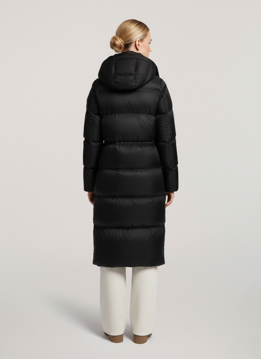 Lightweight Down Jacket – Elastic Waist & Detachable Hood for Winter Comfort | BLACK 1