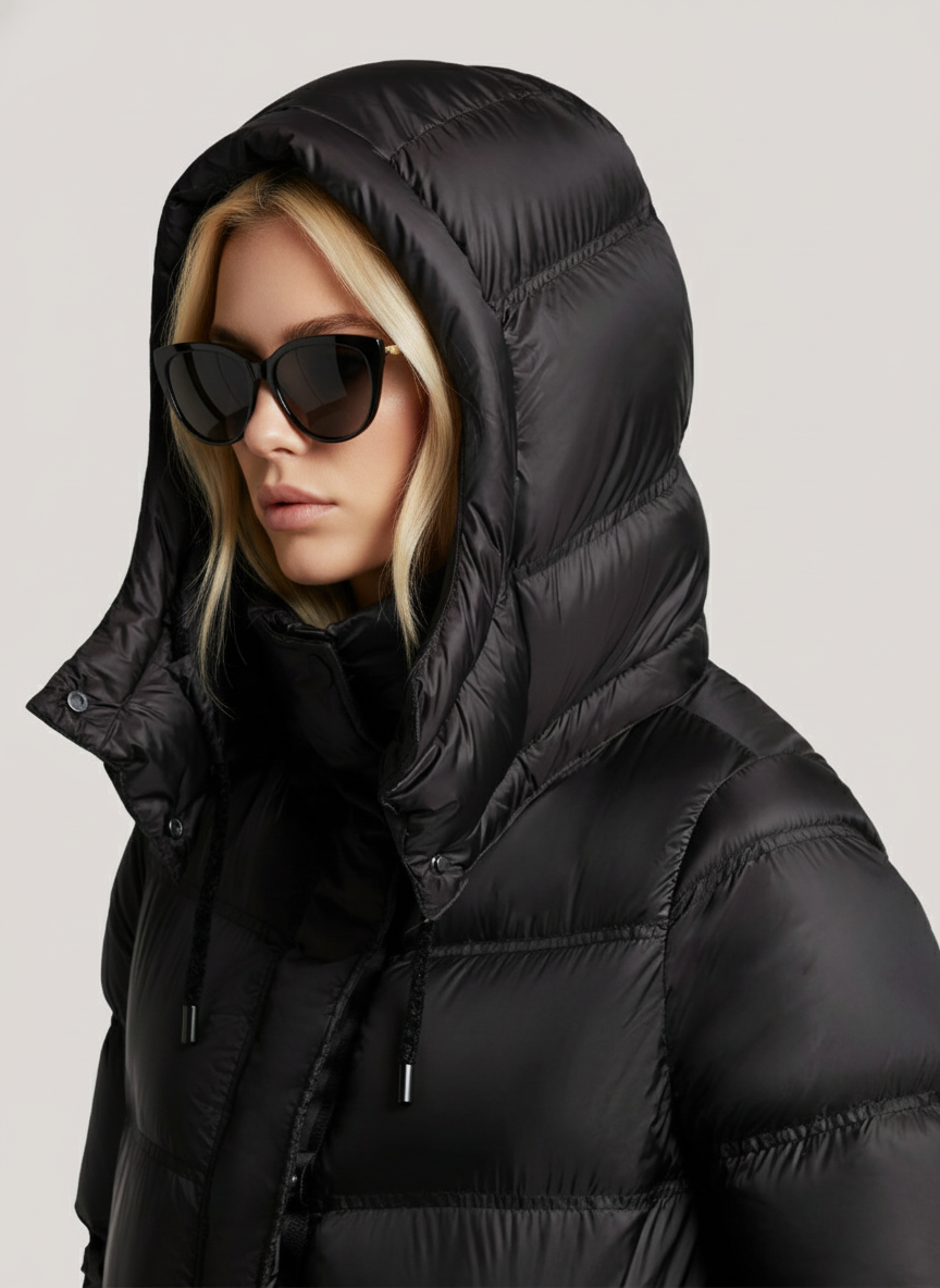 Lightweight Down Jacket – Elastic Waist & Detachable Hood for Winter Comfort | BLACK 3