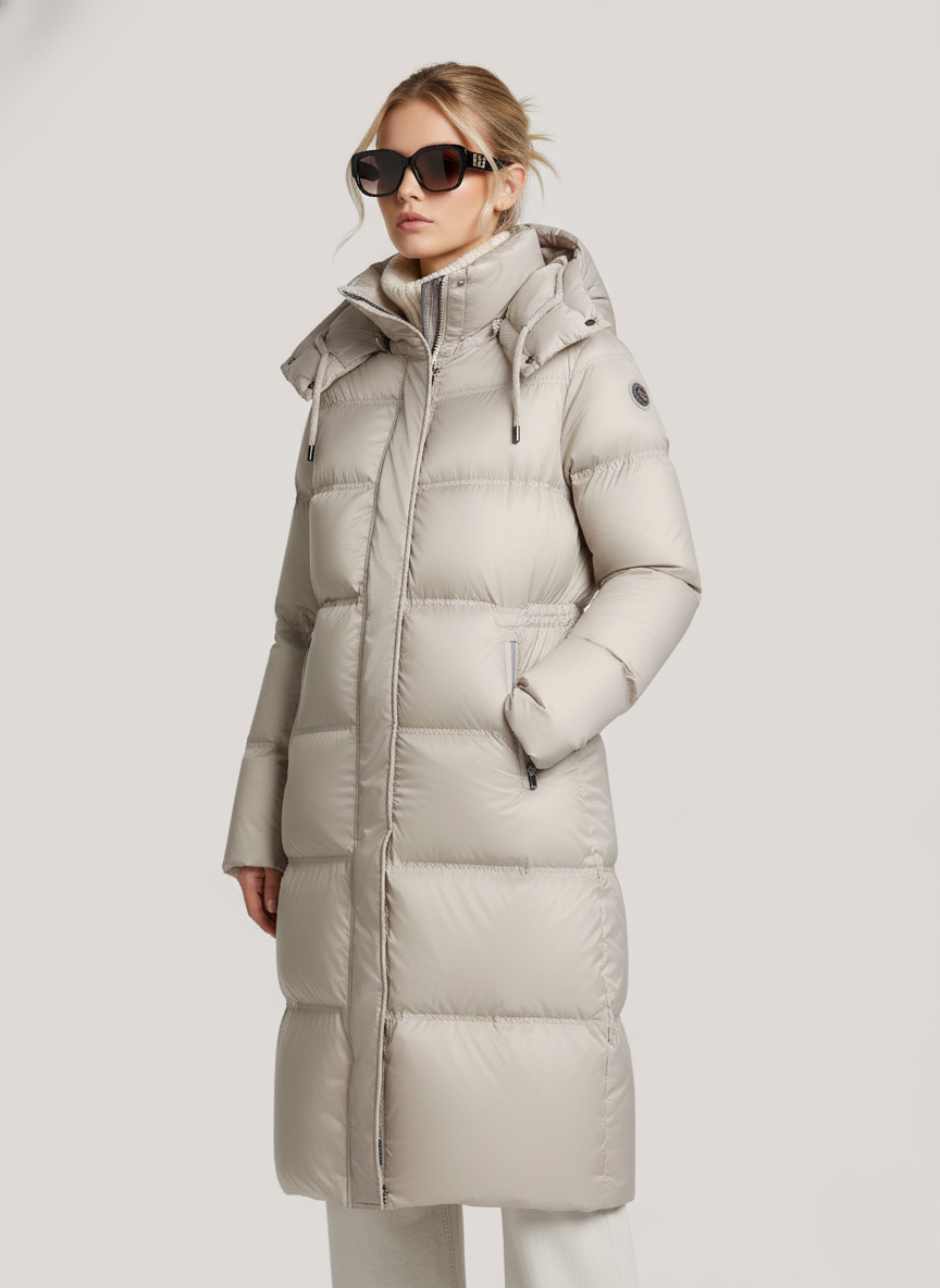 Lightweight Down Jacket – Elastic Waist & Detachable Hood for Winter Comfort | WHITE 1