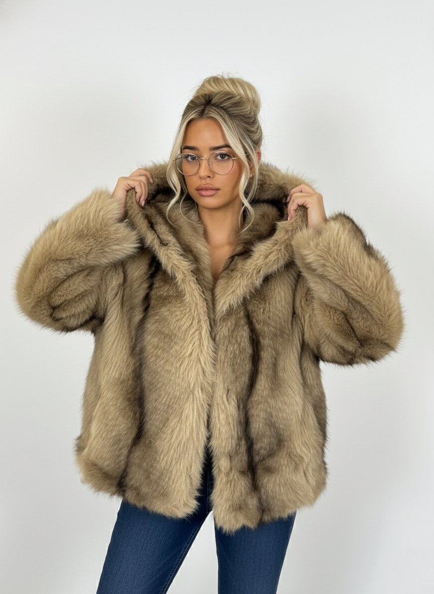 Luxurious Hooded Faux Fur Coat – Ultimate Warmth & Elegant Style | BEIGE 2