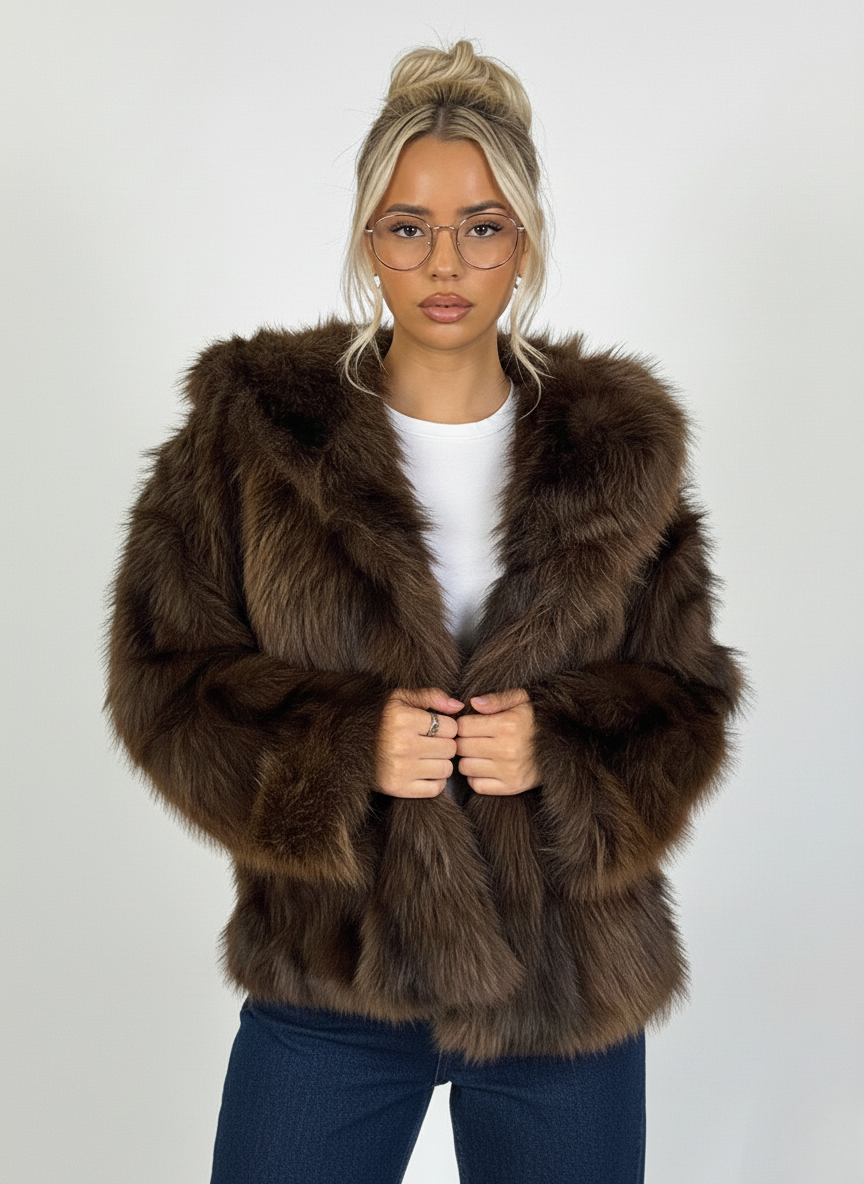 Luxurious Hooded Faux Fur Coat – Ultimate Warmth & Elegant Style | CHOCOLATE 2