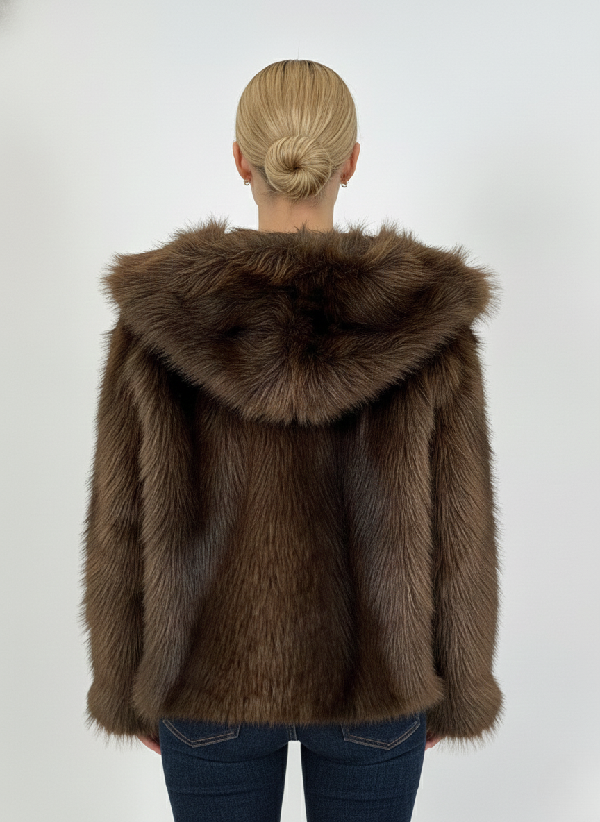 Luxurious Hooded Faux Fur Coat – Ultimate Warmth & Elegant Style | CHOCOLATE 3