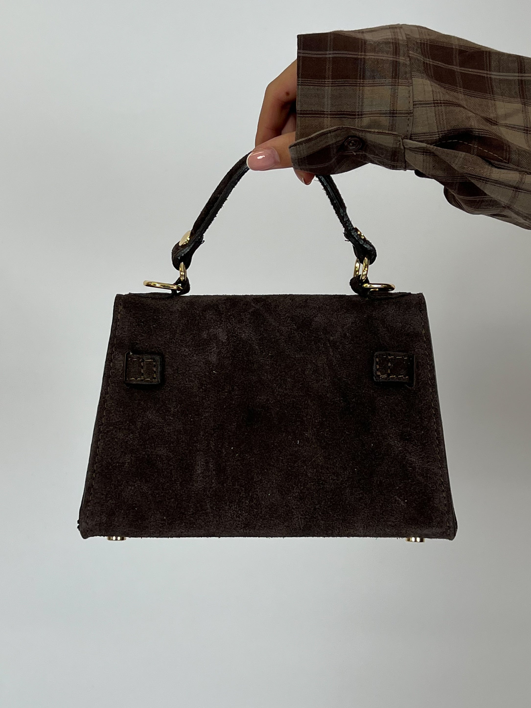 Mini Suede Top Handle Bag - CHOCOLATE BACK