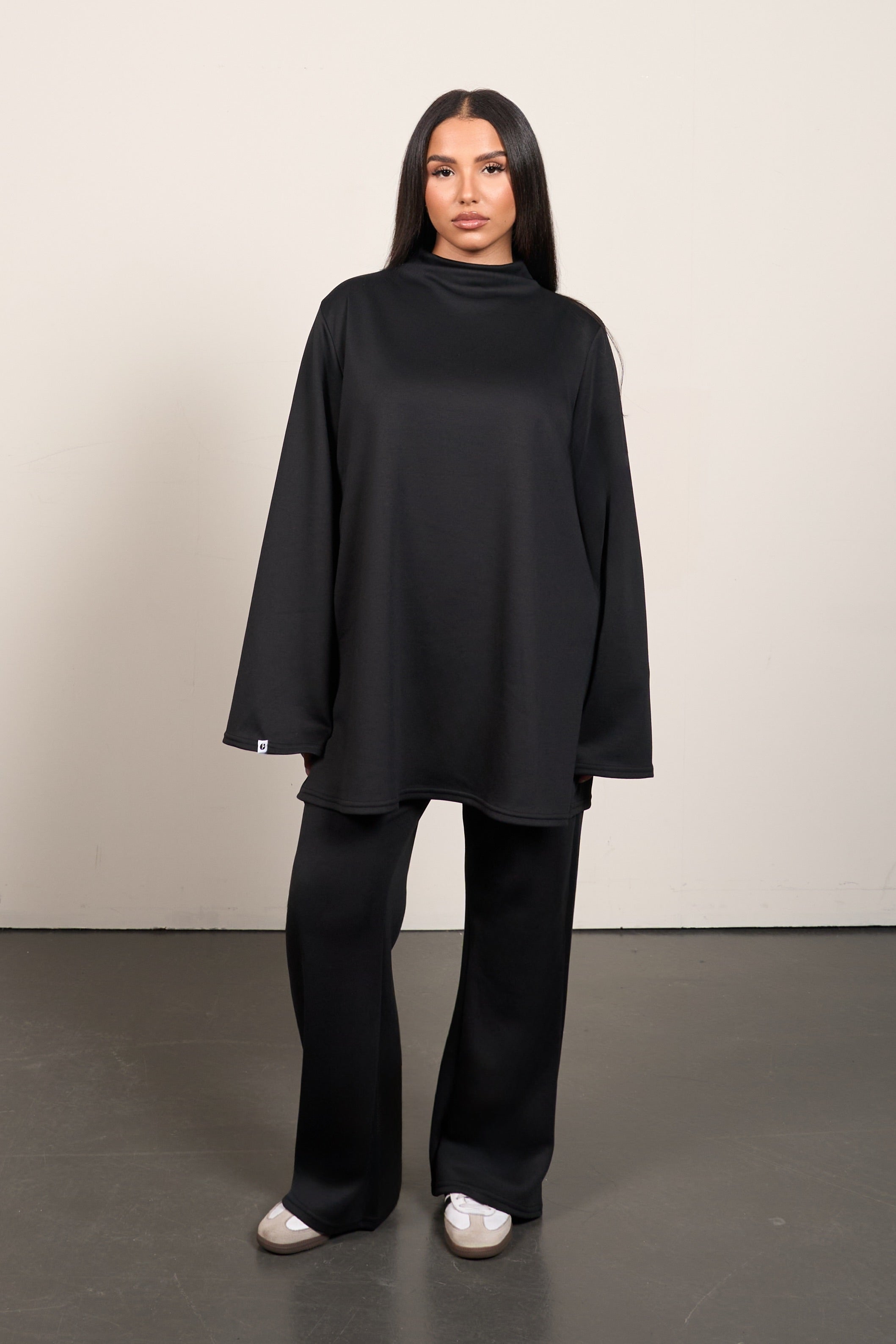 Modest High Neck Sweatshirt – Relaxed Crew Pullover for Women