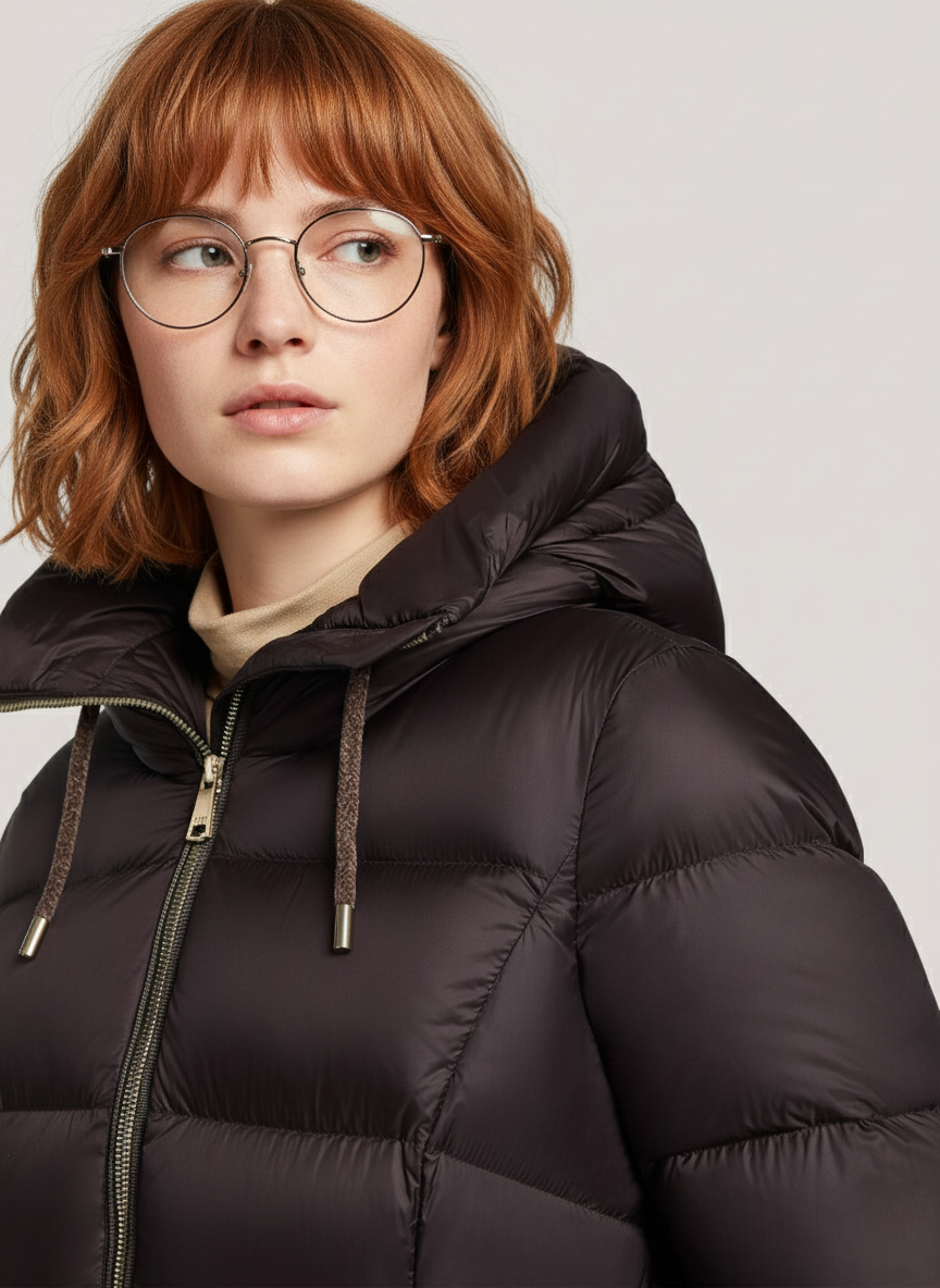 Naomi's Lightweight Down Jacket – Oversized Hood & Cozy Warmth for Winter | CHOCOLATE 3