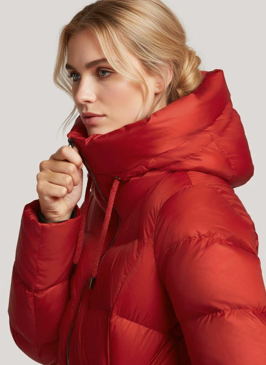 Naomi's Lightweight Down Jacket – Oversized Hood & Cozy Warmth for Winter | RED 3