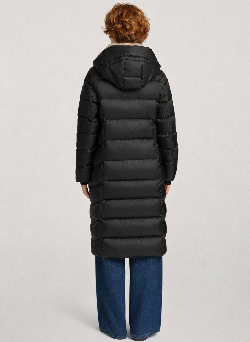 Paige Lightweight Low Down Jacket – Elegant Taffeta Fabric with Faux Fur Collar | BLACK 3