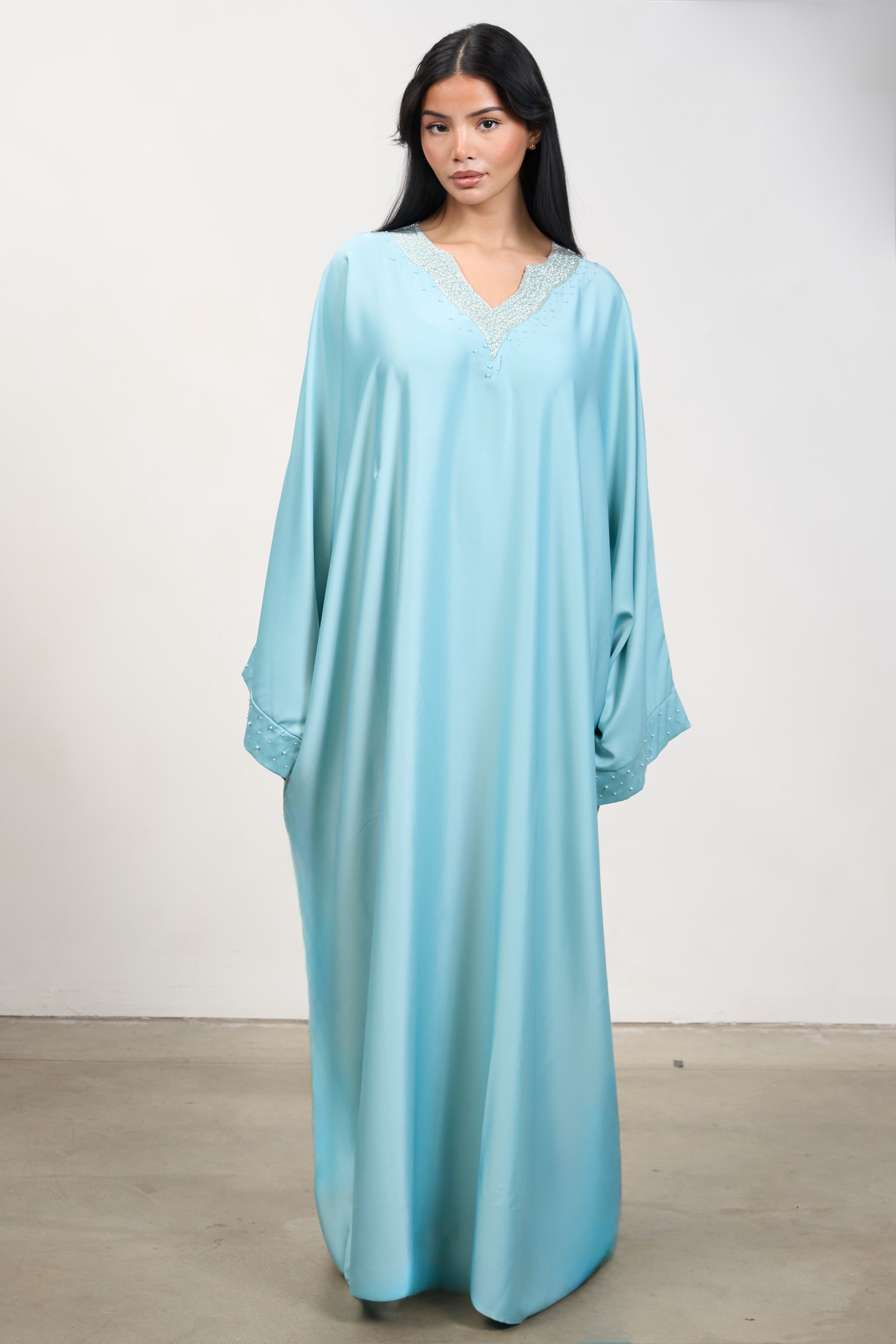 Pearl Kaftan – Elegant Modest Dress with Pearl Detailing