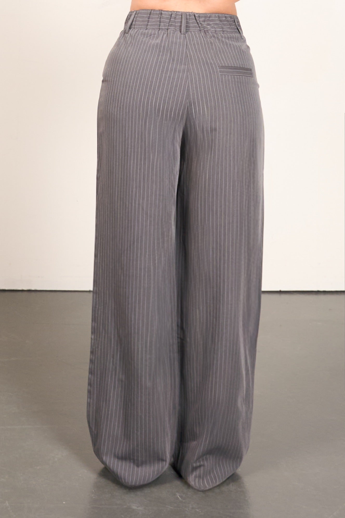 Pinstripe Wide Leg Pants – Gray