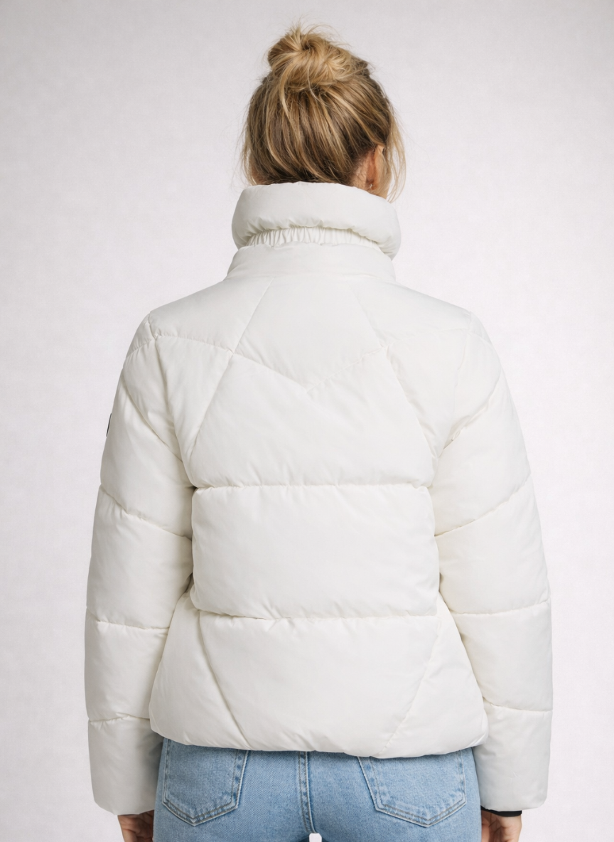 Polyester Taffeta Puffer Jacket – Eco-Friendly & Fashionable Winter Coat | WHITE 2