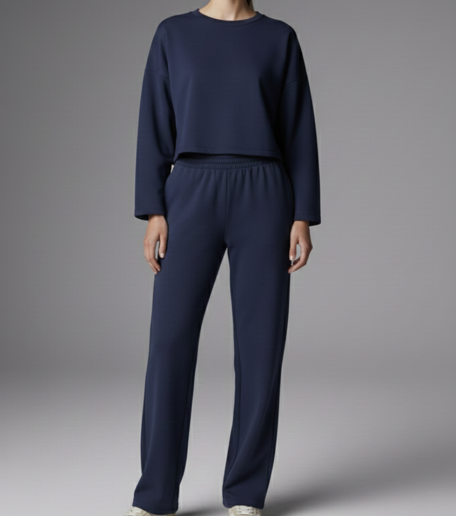 Relaxed Cotton Wide-Leg Pants | Comfy & Stylish Everyday Wear - NAVY