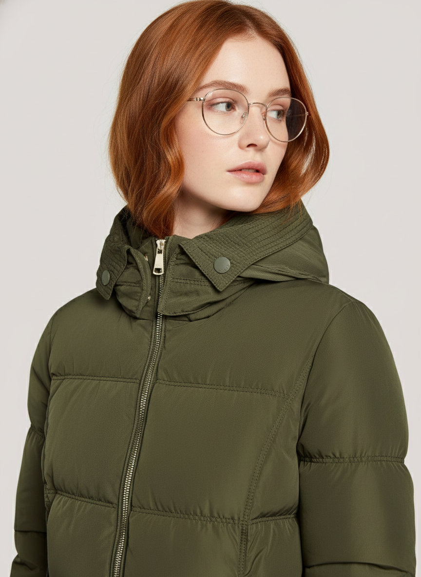 Sandra Memory Twill Parka – Versatile, Insulated Outerwear with Detachable Hood | GREEN 2