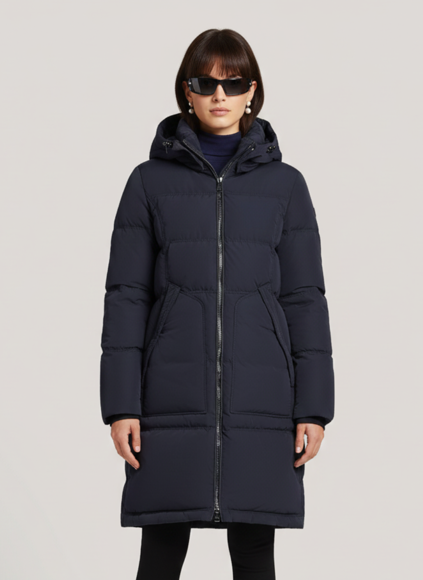 Sandra Memory Twill Parka – Versatile, Insulated Outerwear with Detachable Hood | NAVY 1